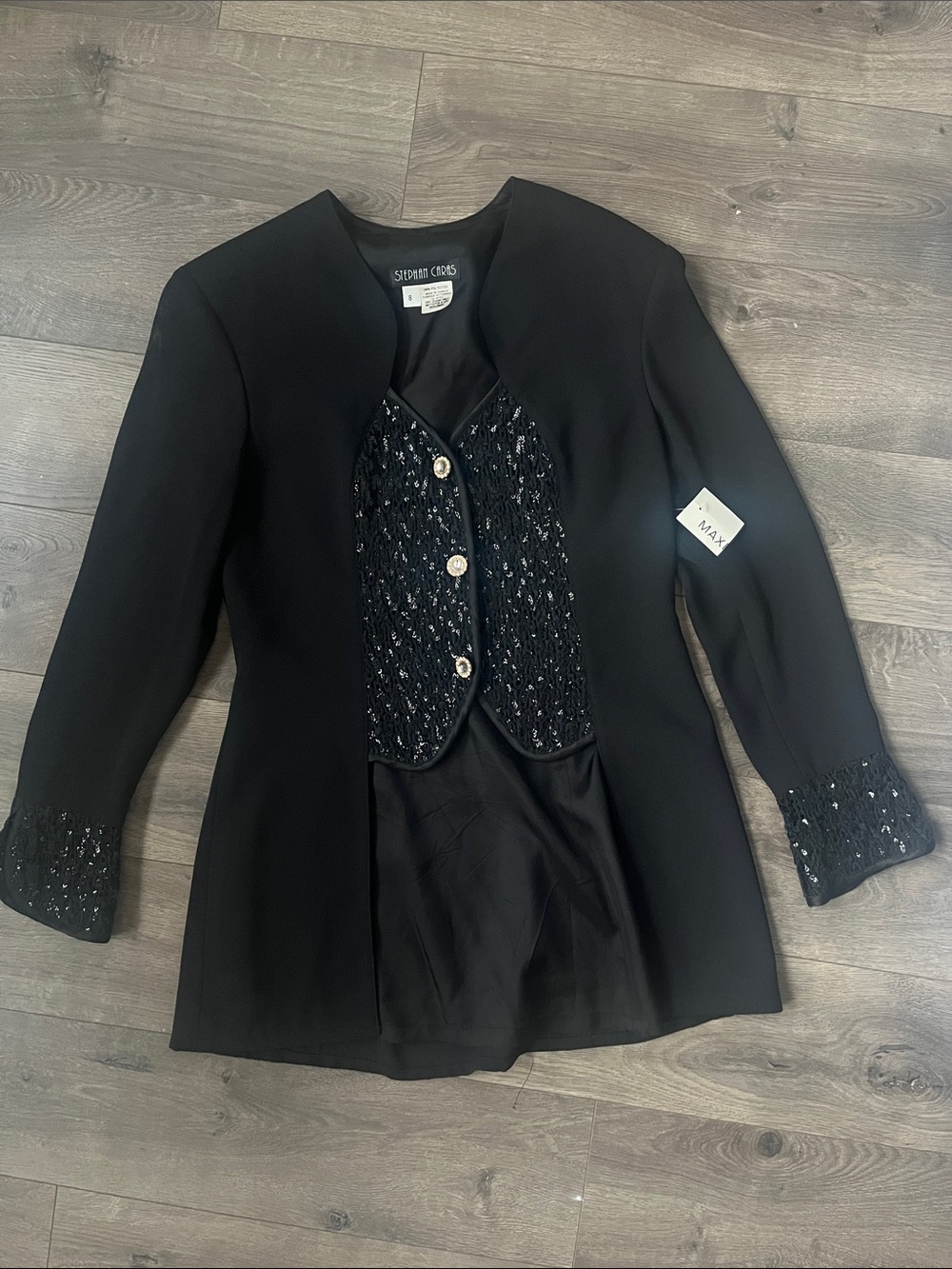 Vintage Stephan Caras Black Embellished Blazer Size 8